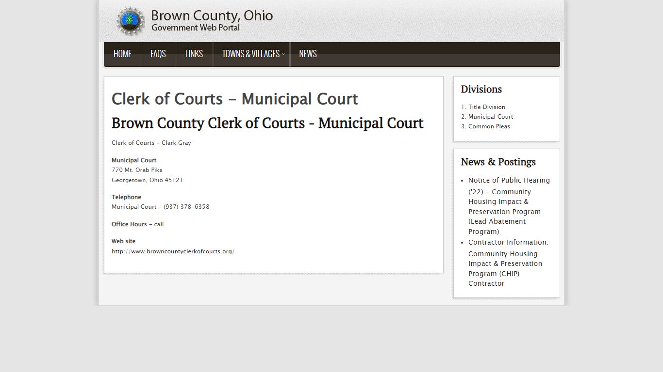 Clerk of Courts - Municipal Court - Brown County, Ohio